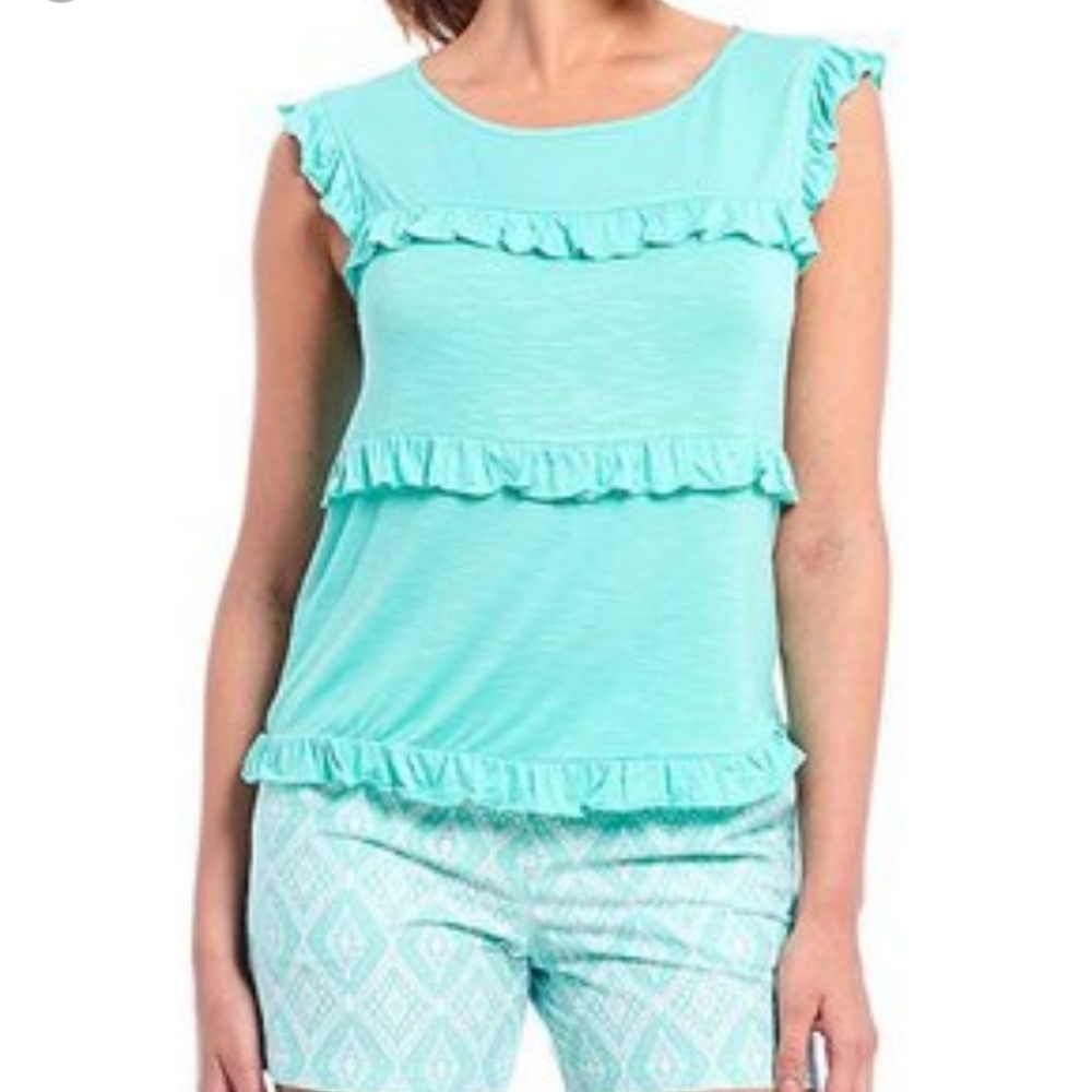 Southern Tide Teresa Bermuda Teal Ruffle Sleeveless Knit Tank Tee Top X-Large